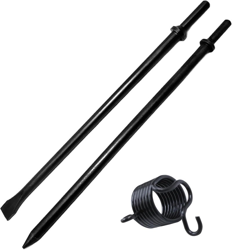 Phyxlyn Pneumatic Cold Chisel Set, 3/4" Width 18" Long Air Pneumatic Hammer with Air Hammer Spring, Flat and Point Chisels with Round Collar for Concrete and Tile, Air Hammer Punch Chipping Bits Tool - Image 1
